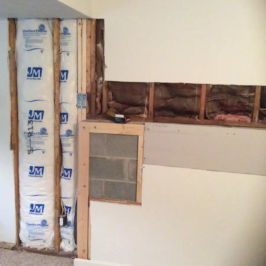 Wall insulation replacement during Basement Flood Cleanup in Wall